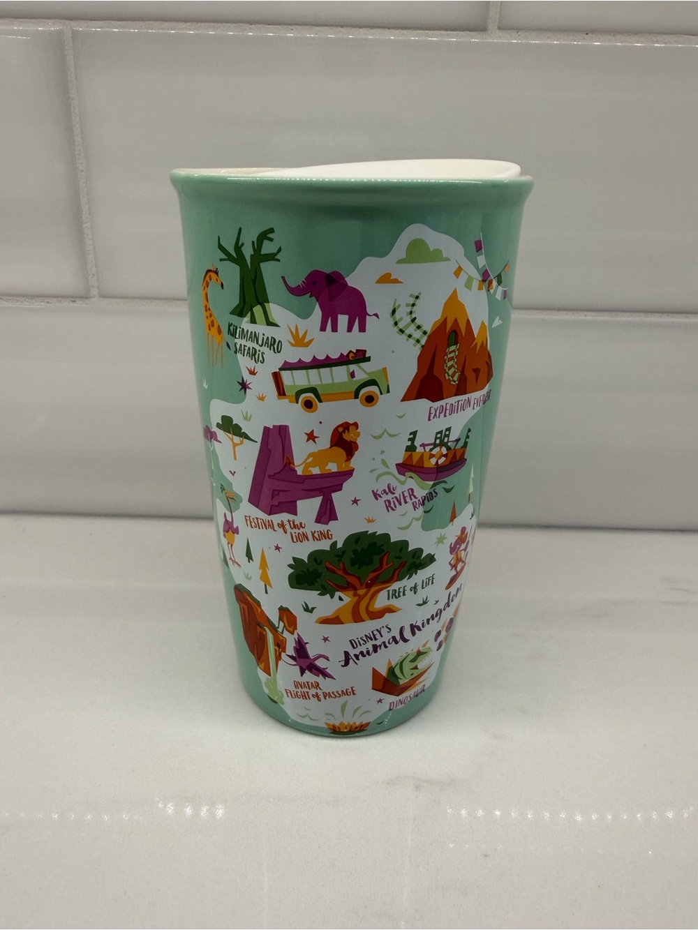 Disney Parks Animal Kingdom Starbucks Green Ceramic Travel Tumbler 12oz